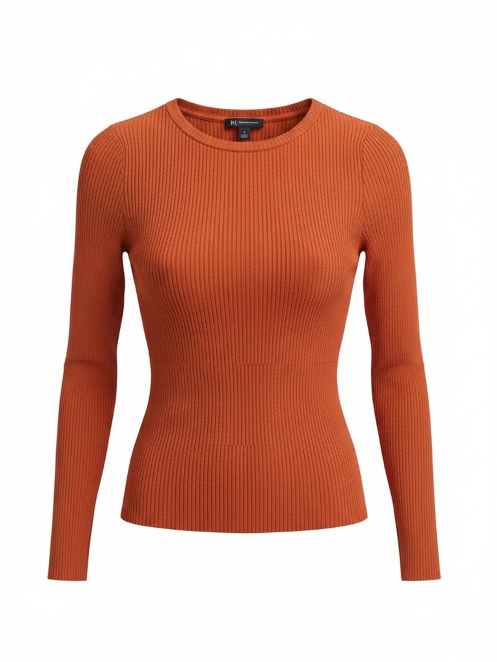 INC International Concepts Ribbed Crewneck Sweater - Rust Orange